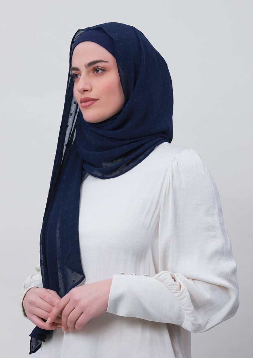 Captain Blue-Plain Mosaic Butti Chiffon - BOKITTA Hijab
