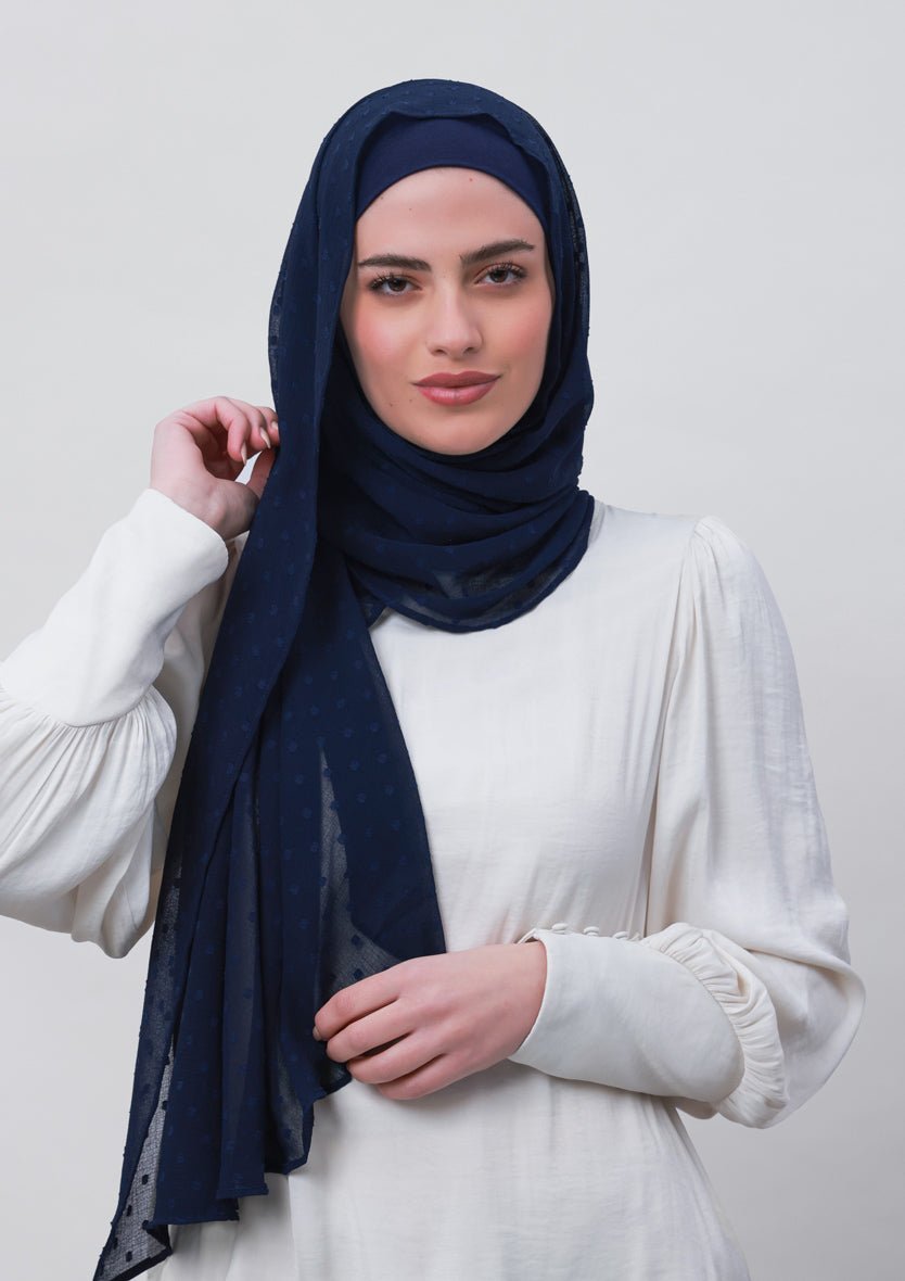 Captain Blue-Plain Mosaic Butti Chiffon - BOKITTA Hijab