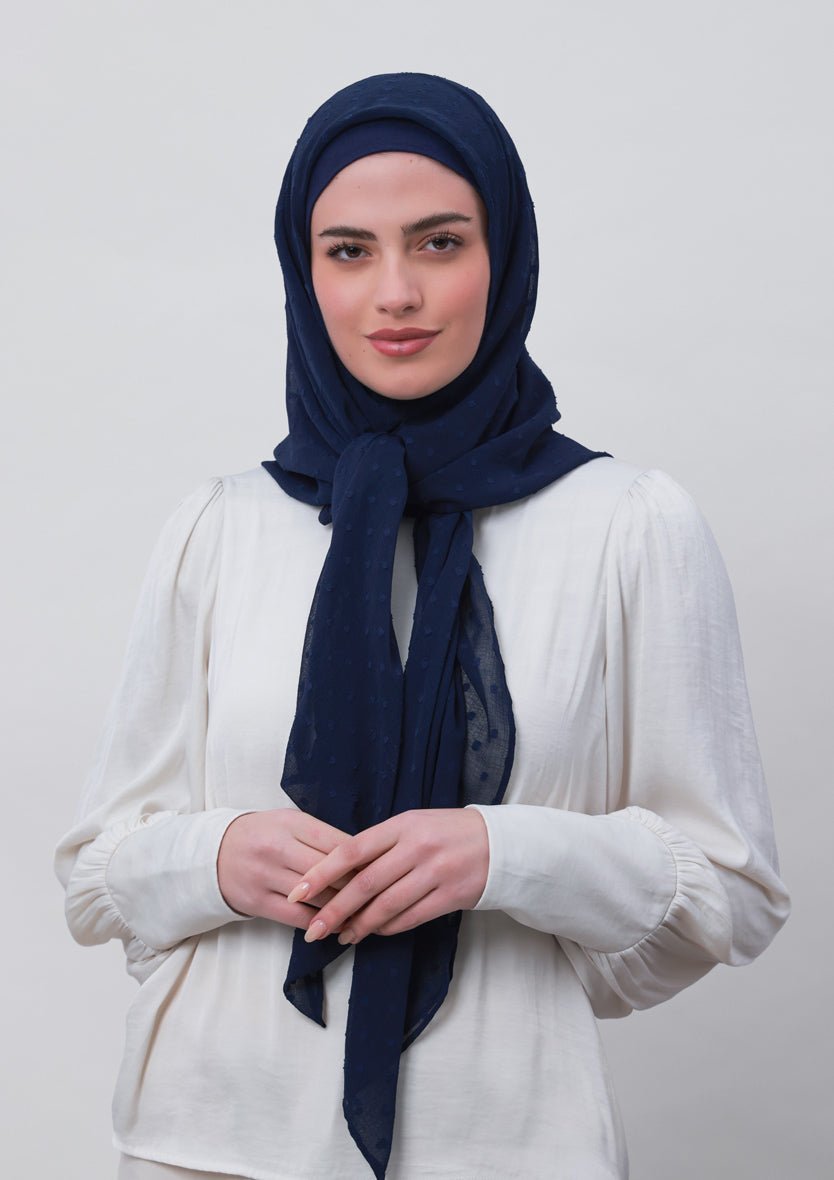 Captain Blue-Plain Mosaic Butti Chiffon - BOKITTA Hijab