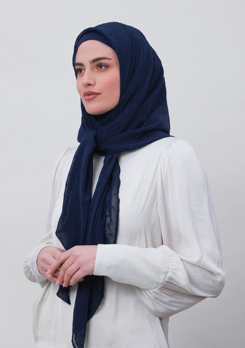 Captain Blue-Plain Mosaic Butti Chiffon - BOKITTA Hijab