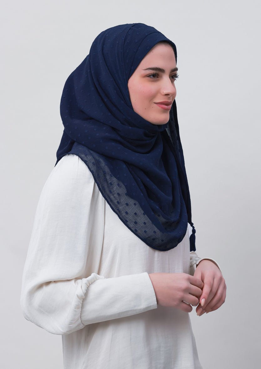 Captain Blue-Plain Mosaic Butti Chiffon - BOKITTA Hijab