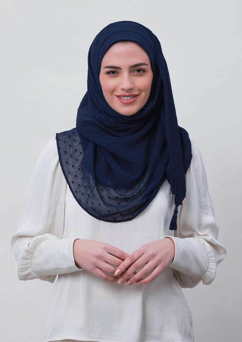 Captain Blue-Plain Mosaic Butti Chiffon - BOKITTA Hijab