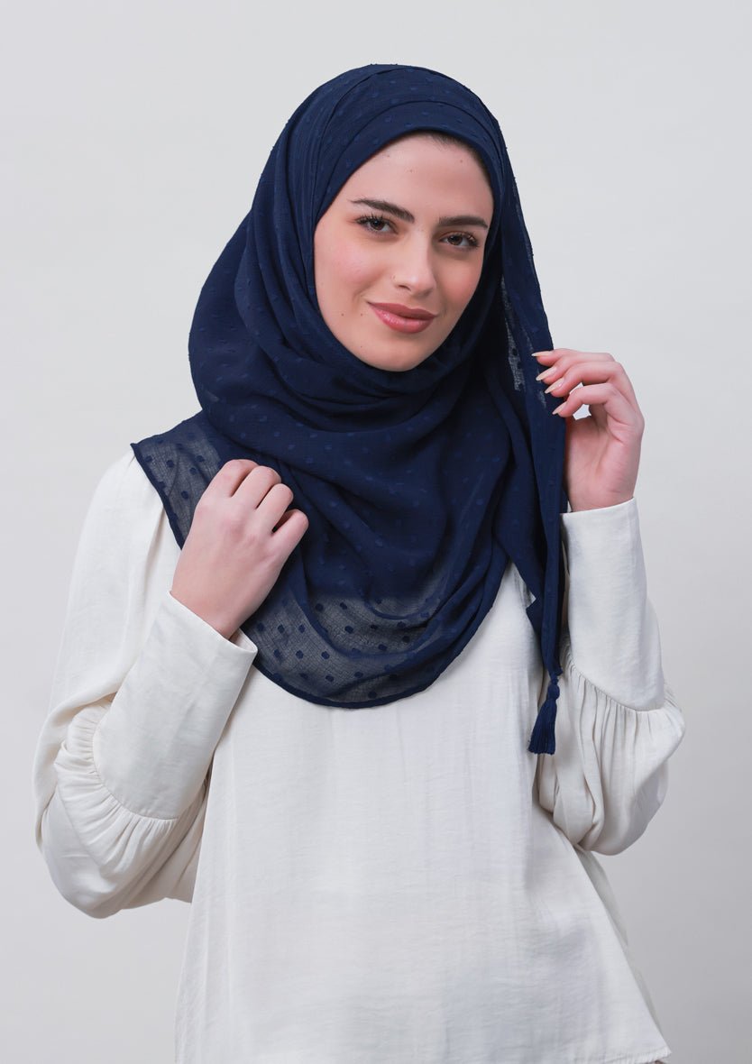 Captain Blue-Plain Mosaic Butti Chiffon - BOKITTA Hijab