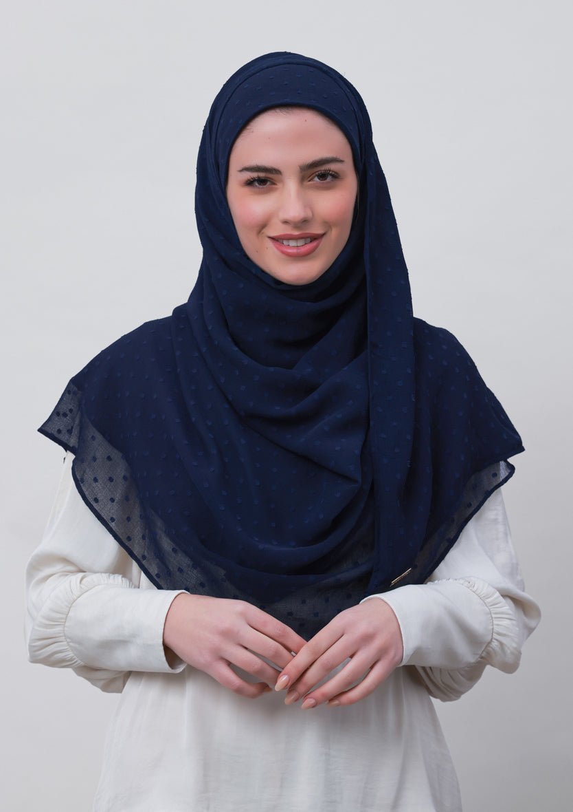 Captain Blue-Plain Mosaic Butti Chiffon - BOKITTA Hijab