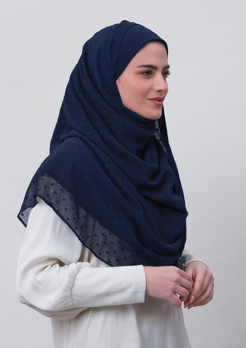Captain Blue-Plain Mosaic Butti Chiffon - BOKITTA Hijab