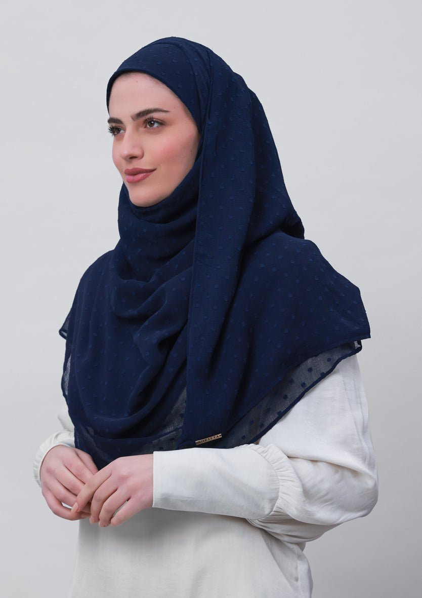 Captain Blue-Plain Mosaic Butti Chiffon - BOKITTA Hijab