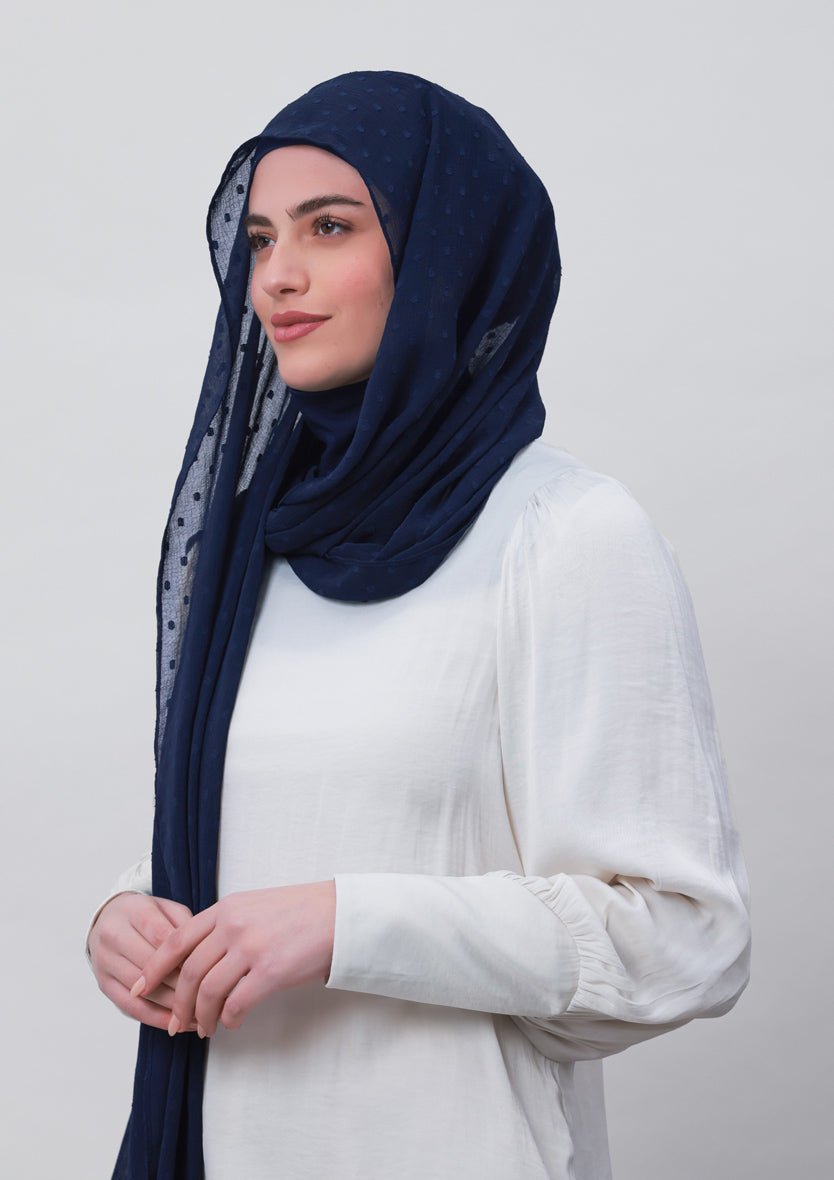 Captain Blue-Plain Mosaic Butti Chiffon - BOKITTA Hijab
