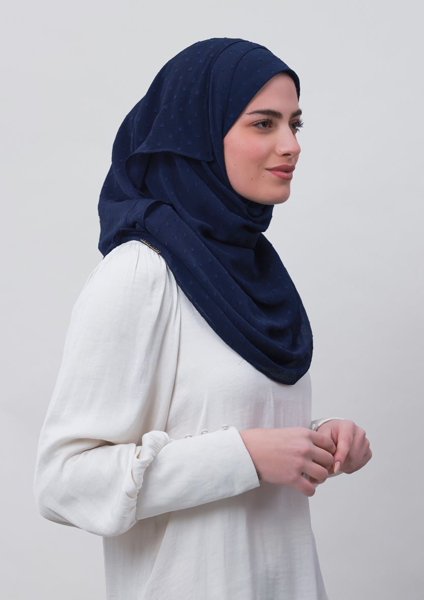 Captain Blue-Plain Mosaic Butti Chiffon - BOKITTA Hijab