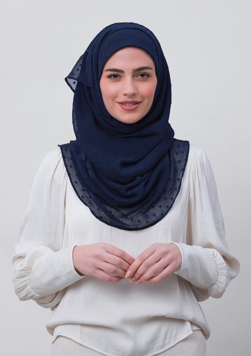 Captain Blue-Plain Mosaic Butti Chiffon - BOKITTA Hijab