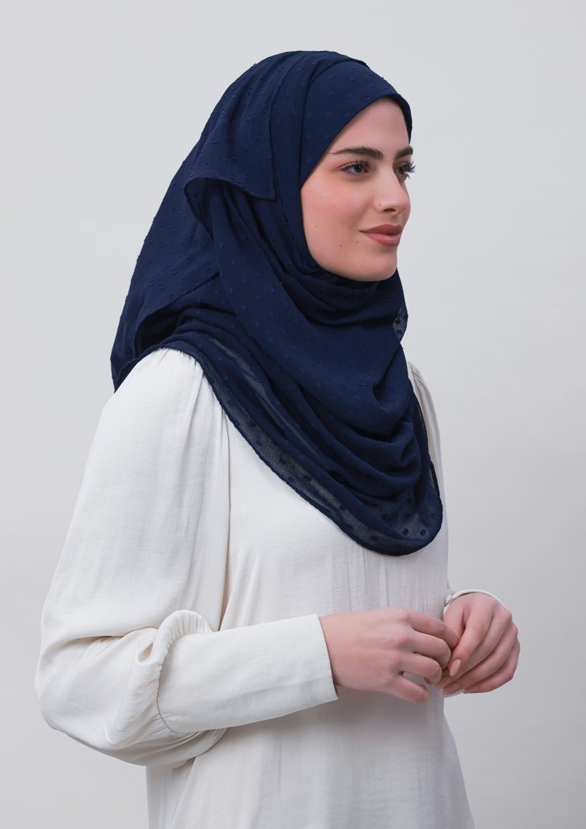 Captain Blue-Plain Mosaic Butti Chiffon - BOKITTA Hijab