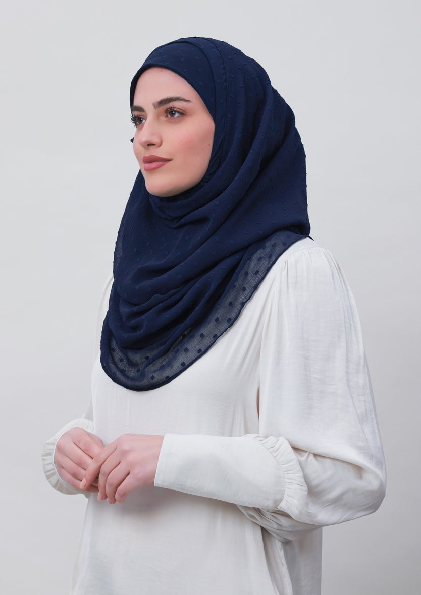 Captain Blue-Plain Mosaic Butti Chiffon - BOKITTA Hijab
